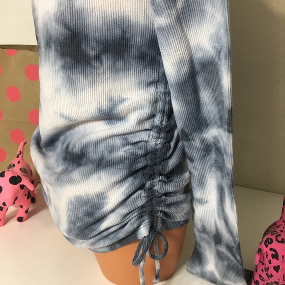 PINK VS WAFFLE KNIT TIE DYE RUCHED TIED SIDES TOP - Picture 7 of 7